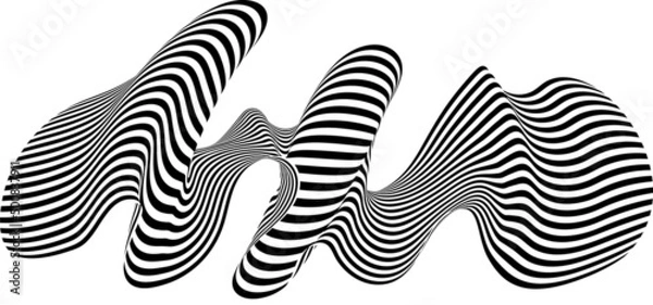Fototapeta Abstract black and white stripe. Liquify Wave Line. Perspective Smooth ribbon.