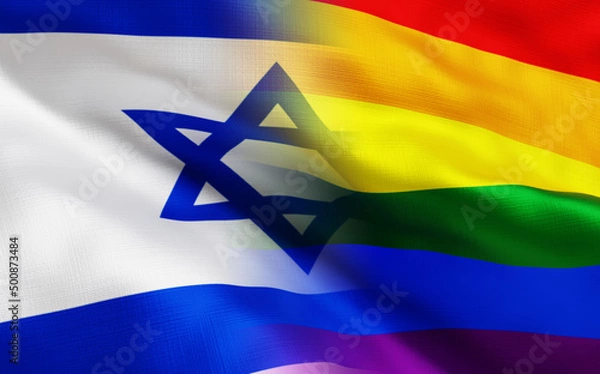 Fototapeta israel and  lgbt flags, 3d render, 3d illustation