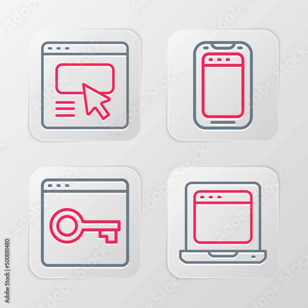 Fototapeta Set line Laptop with browser window, Secure your site HTTPS, SSL, Mobile phone and UI or UX design icon. Vector
