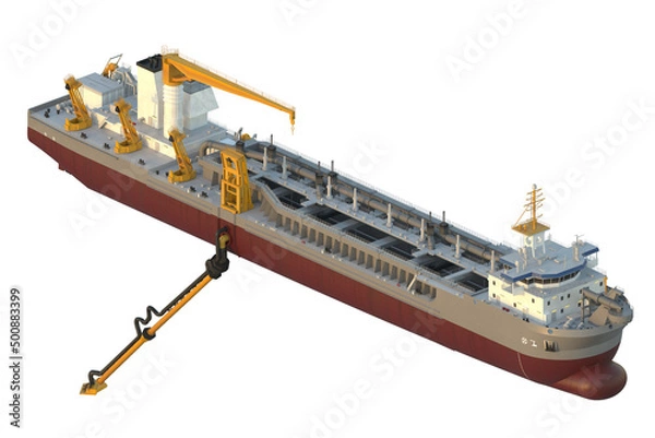 Fototapeta Hopper dredger. Isolated on white. 3d-rendering