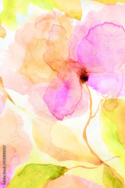 Obraz Watercolor flower painting. Floral background. Watercolor floral background. Greeting card. Wedding invitation template. Floral card.
