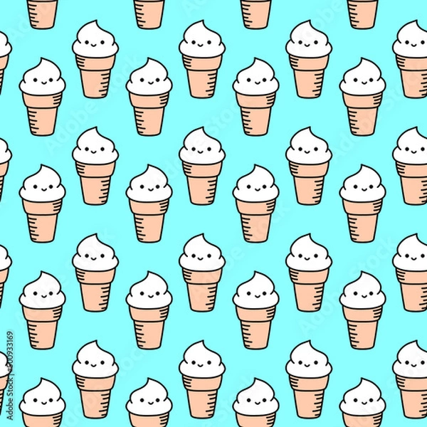 Fototapeta Doodle cute ice cream vector seamless pattern, cute ice cream background
