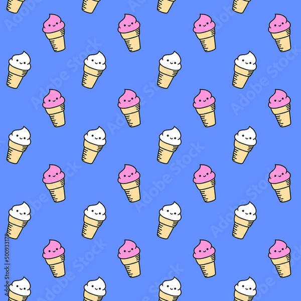 Fototapeta Doodle cute ice cream vector seamless pattern, cute ice cream background