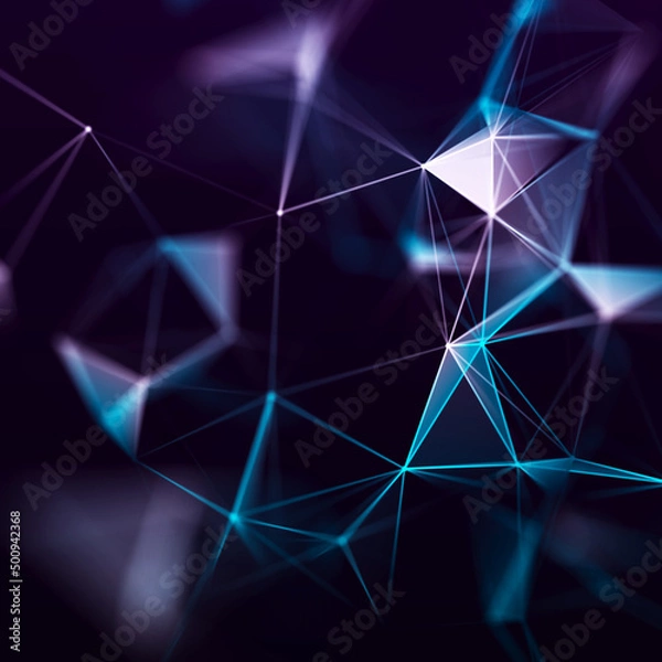 Fototapeta Connection of colored lines and shapes in space. Big data visualization. Digital background. 3d rendering.