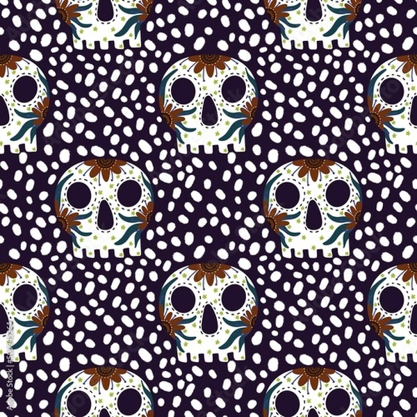 Fototapeta Seamless sugar skulls pattern for fabrics and textiles and packaging and gifts and wrapping paper