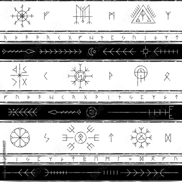 Fototapeta Nordic monochrome seamless pattern.