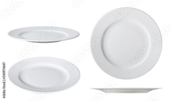 Fototapeta white dinner plates on white with clipping path different angles