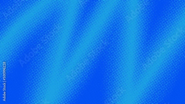 Fototapeta Bright blue pop art background in retro comics book style. Cartoon superhero background with halftone dots gradient, vector illustration eps10