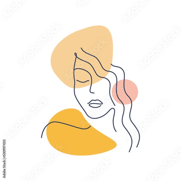 Obraz Vector illustration of female face in doodle style on white background.