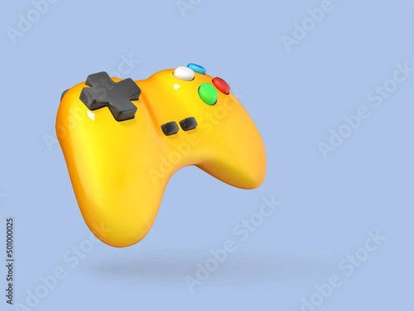 Obraz 3D realistic gamepad. Wireless controller isolated on blue background. Computer gaming. 3d cartoon vector icon.