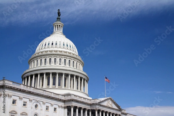 Fototapeta Close up of the upper part of the United States Capitol in Washington