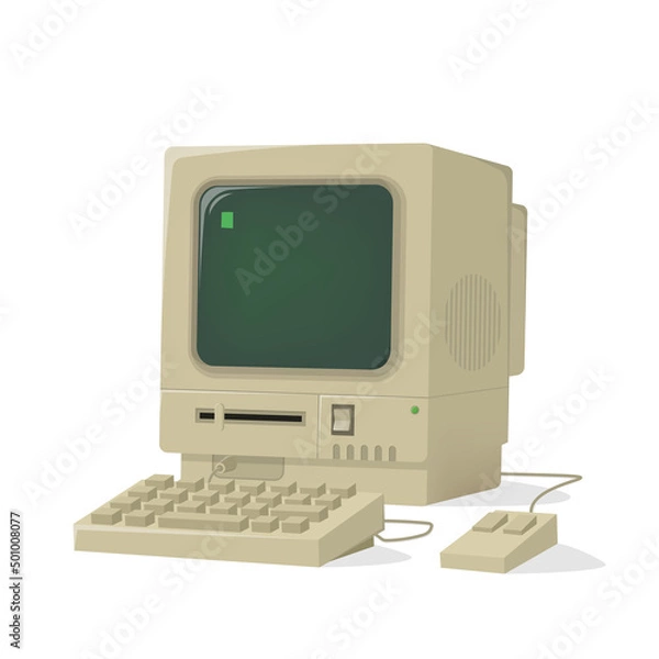 Fototapeta funny cartoon illustration of a retro computer