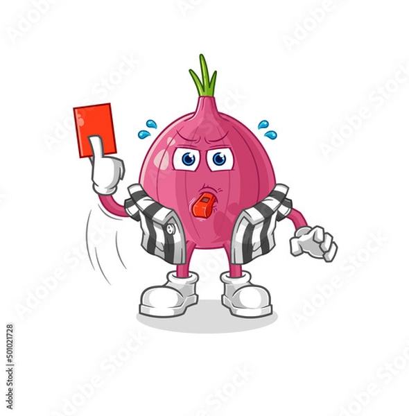 Fototapeta red onion referee with red card illustration. character vector