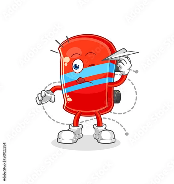 Fototapeta skateboard with paper plane character. cartoon mascot vector