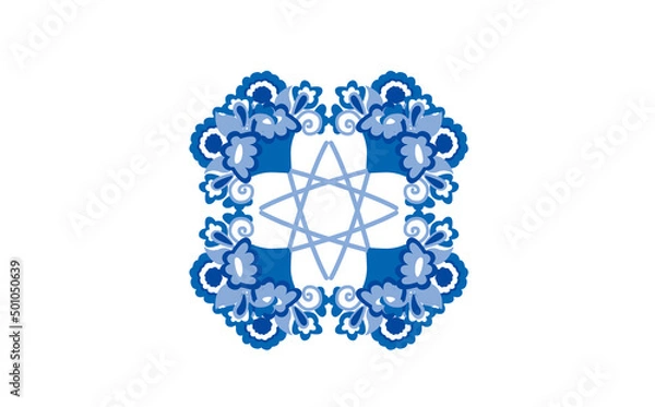 Obraz ウクライナ刺繍風ブルー花柄