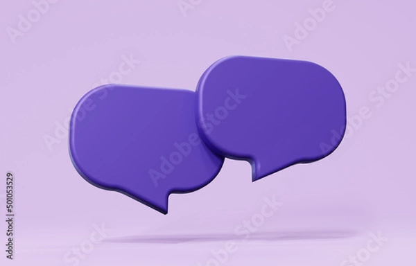 Fototapeta Purple two bubble talk or comment sign symbol, 3d illustration.