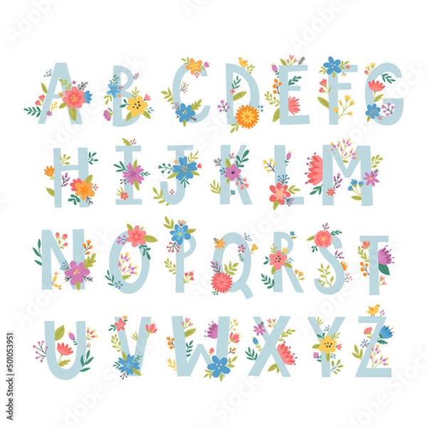 Obraz vector set of a cute floral abc