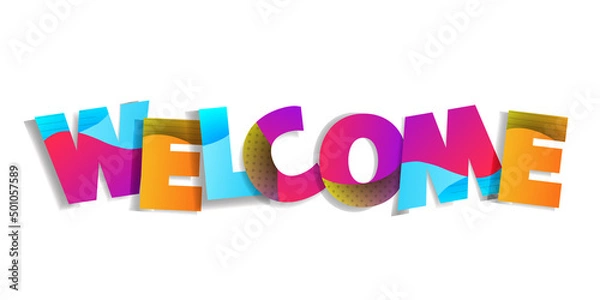 Fototapeta Welcome poster on white background. Welcome letters banner with flowing liquid shapes. Template for the design , flyer or presentation. Vector.