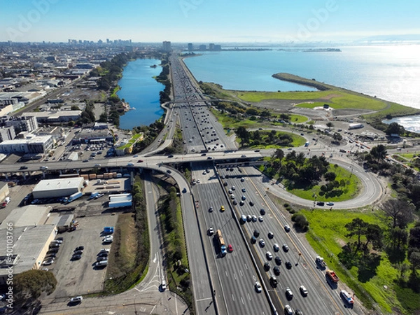 Obraz Aerial top-down cityscape view over Berkeley with freeway roads