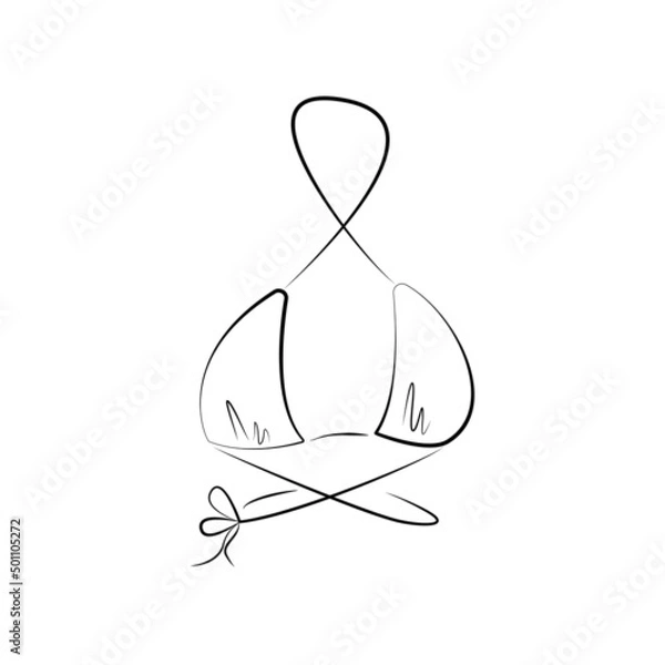 Fototapeta Hand drawn bikini. Sketch of a women's swimsuit for summer vacation on the beach. Black outline on a white background. Vector