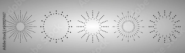 Fototapeta Sunburst set. Vintage sunrise collection.  Vector light rays elements. Firework explosion, stars, emblem, logo, tag. Vector Illustration 