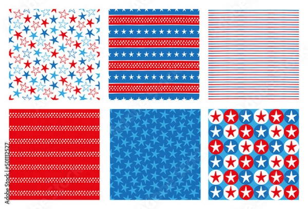 Obraz Stars and Stripes, red, white and blue background patterns for Fourth of July,  Independence Day