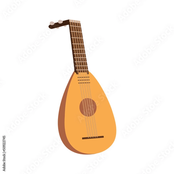 Obraz Lute, stringed musical instrument, Oud - Arabic, Oriental, Greek Music Instrument. Vector Illustration for backgrounds, covers, packaging, greeting cards and posters. Isolated on white background.