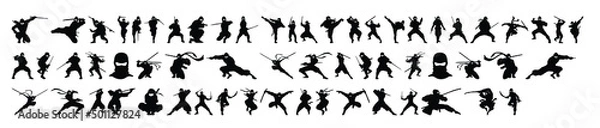 Fototapeta Collection of ninja silhouette vectors on a white background
