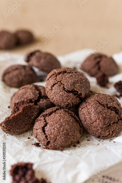 Obraz Chocolate crincle cookies covered in sugar