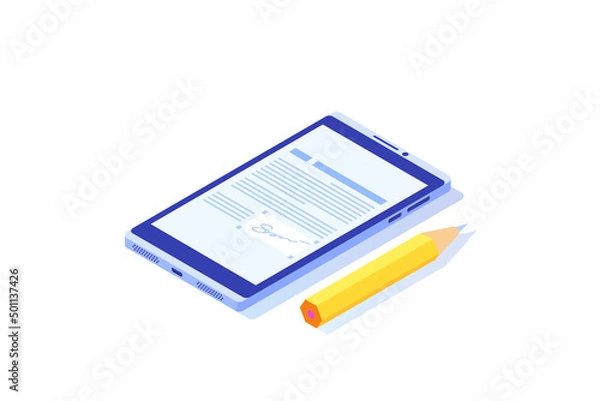 Obraz Digital signature isometric, Electronic Smart contract. Vector illustration