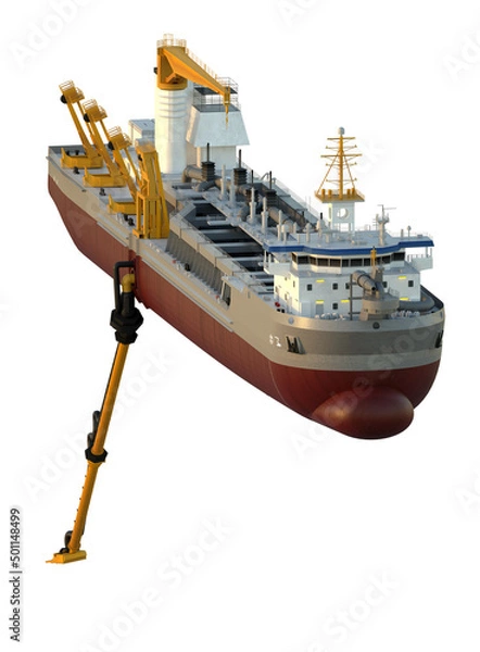Obraz A technical fleet vessel designed for dredging and extraction of non-metallic construction materials. Hopper dredger. Isolated on white. 3d-rendering