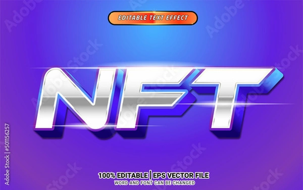 Fototapeta NFT silver blue 3d text effect editable template design futuristic font element