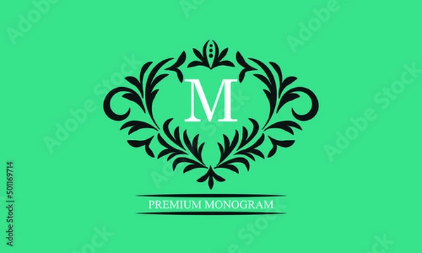 Fototapeta Decorative frame with the letter M. Luxurious pattern. Decorative elements for registration of trademarks, logos, invitations, hotels, shops, heraldry.