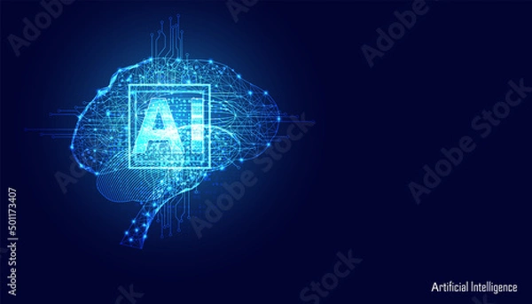 Fototapeta Abstract technology Ai computing concept Ai Brain working data of Artificial intelligence and futuristic digital for future on dark blue background.