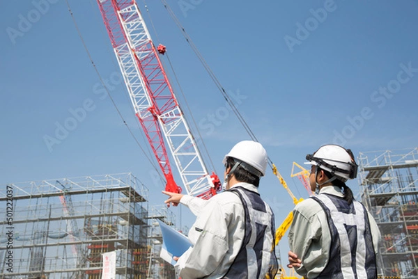 Obraz 施工管理 　日本人の仕事風景、現場監督　後姿　