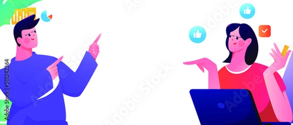 Fototapeta Internet workers collaborating with each other vector concept illustration
