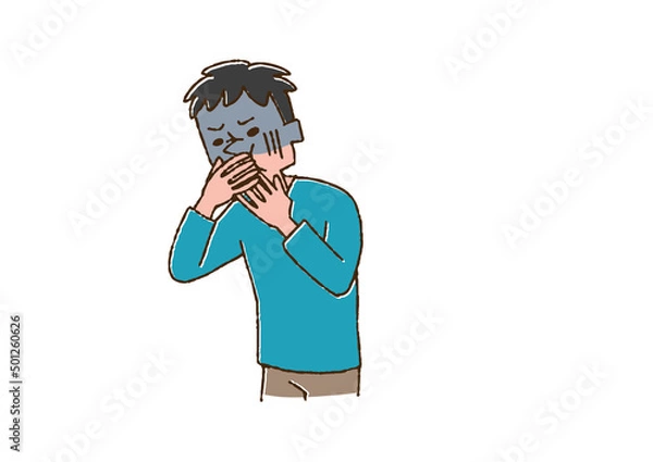 Fototapeta 吐きそうになっている男性　コミカルな手書きの人物　ベクター、温かみのある線画