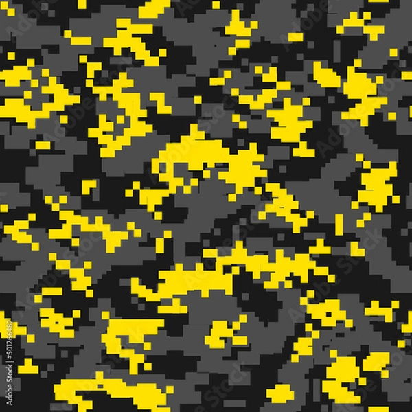 Fototapeta Seamless camouflage pattern. Military texture. Camo pixel modern digital. Print on fabric and clothes. Vector illustration.