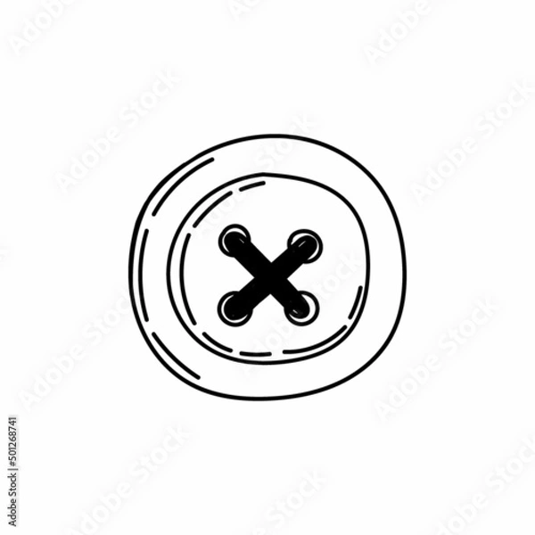 Fototapeta A button, hand-drawn doodle in sketch style. Sewn button. Handmade. Thread. Vector simple illustration.