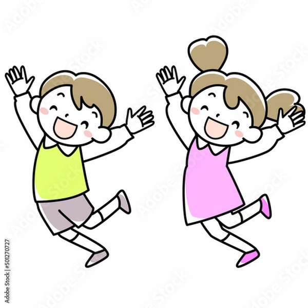 Obraz 飛び跳ねる男の子と女の子