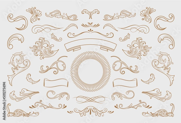 Obraz vintage flourish ornaments frame swirls and scrolls decorations retro design vector