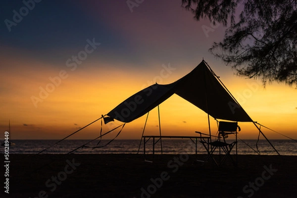 Obraz Camping on the beach with  sunset