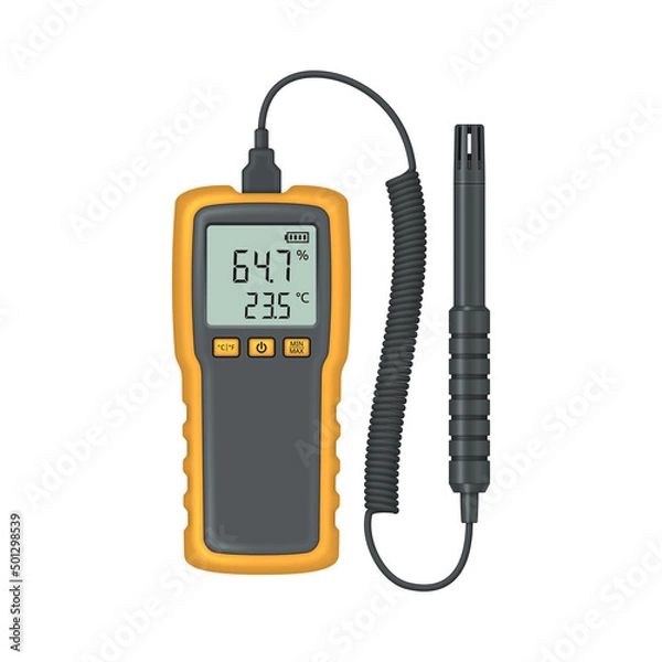 Fototapeta Realistic thermohygrometer with probe. Measuring device designed to determine the humidity of air and gases. Vector illustration.