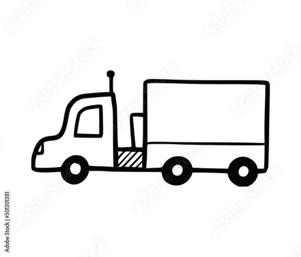 Fototapeta Truck car. Doodle sketch scribble style. Hand drawn funny truck vector illustration.