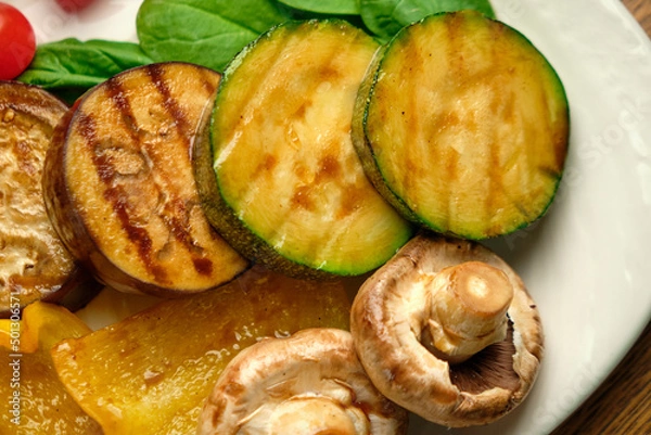 Obraz Grilled vegetables with champignons and fresh herbs