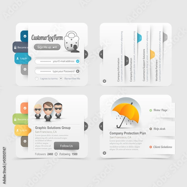 Fototapeta Website template design menu navigation elements with icons set.