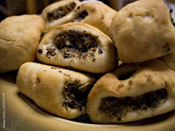 Fototapeta Patties with mushrooms and cabbage