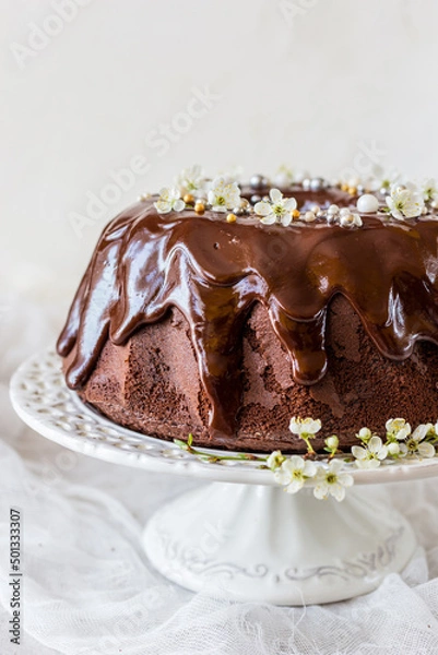 Obraz Chocolate bundt cake with chocolate frosting