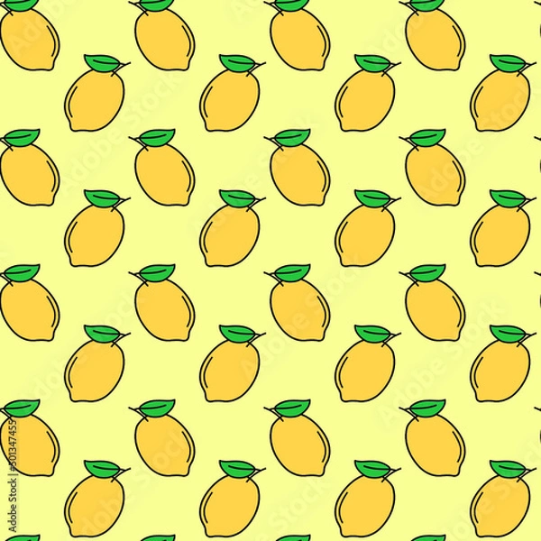 Fototapeta Lemons vector seamless pattern, bright fruit background