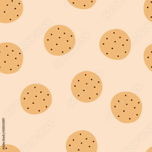 Fototapeta Cookie pattern, seamless vector pattern, cookies with chocolate drops